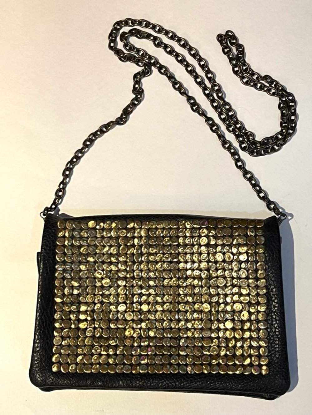 Street Level Black Crossbody Bag with Bronze/Gold Metal Sequins